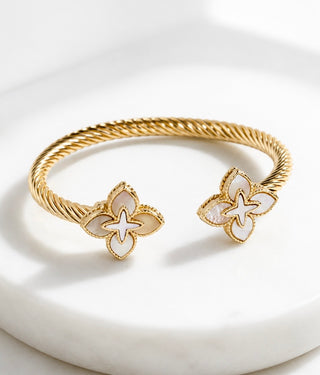 Cable Twist CZ MOP Flower Cuff Bracelet