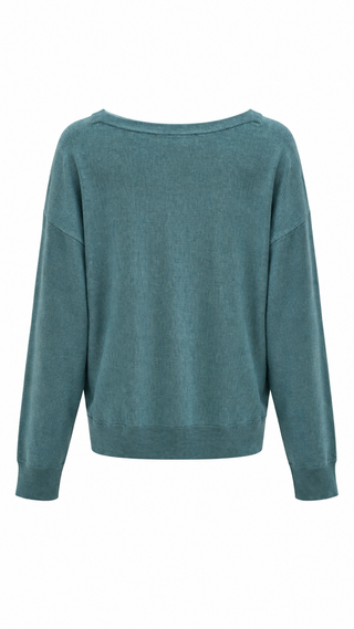 Boat Neck Fine Knit Top - Teal Green