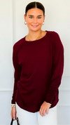 Effortless Chic Long Sleeve Top - Cabernet-110 Long Sleeve Tops-Zenana-Coastal Bloom Boutique, find the trendiest versions of the popular styles and looks Located in Indialantic, FL