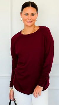 Effortless Chic Long Sleeve Top - Cabernet-110 Long Sleeve Tops-Zenana-Coastal Bloom Boutique, find the trendiest versions of the popular styles and looks Located in Indialantic, FL