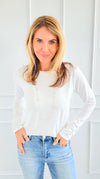 The Charlie Crew Neck Top - White-130 Long Sleeve Tops-EC COLLECTION INC-Coastal Bloom Boutique, find the trendiest versions of the popular styles and looks Located in Indialantic, FL