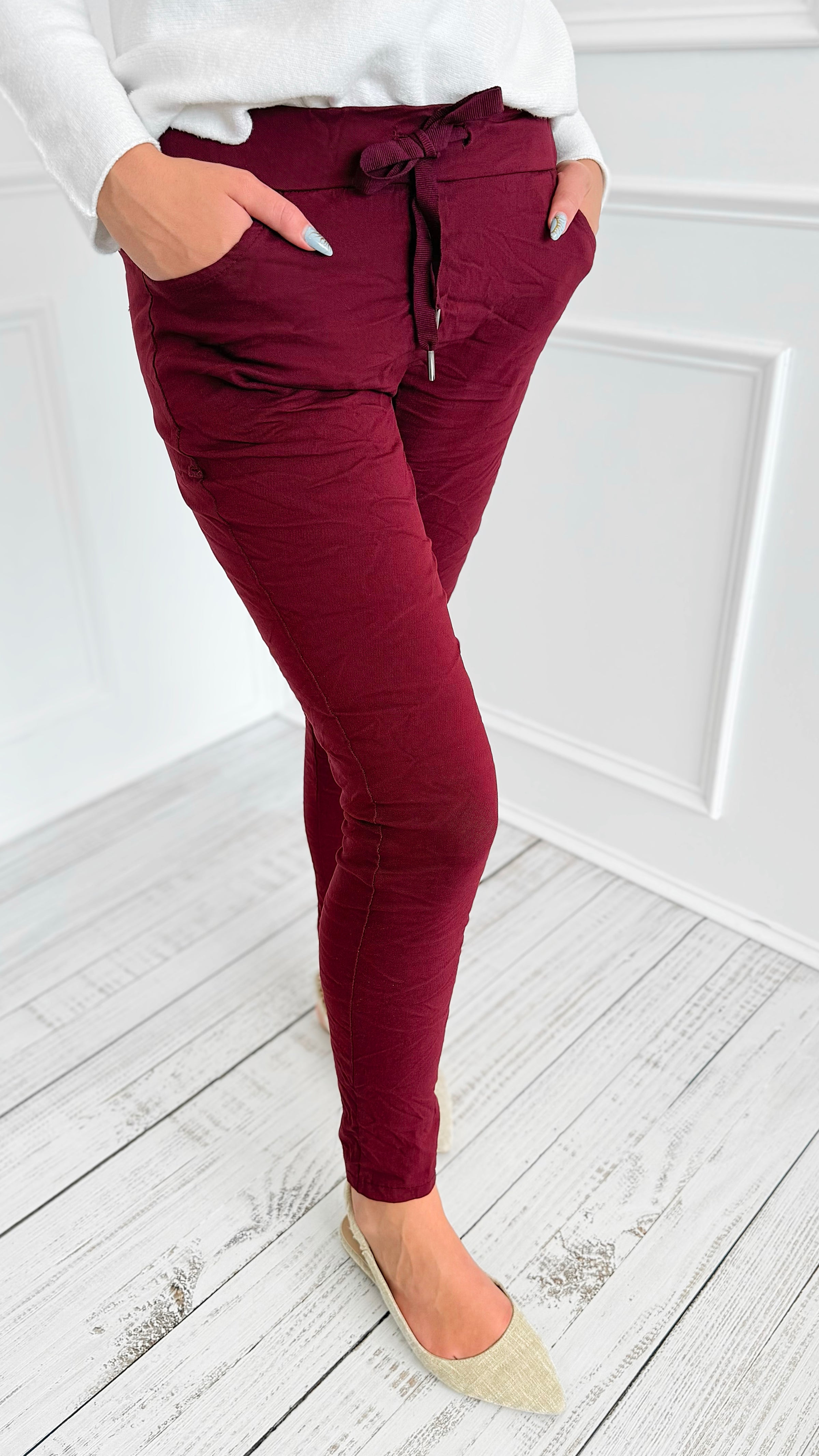 Love Endures Italian Jogger - Burgundy-180 Joggers-SUNNY HOLIDAYS-Coastal Bloom Boutique, find the trendiest versions of the popular styles and looks Located in Indialantic, FL