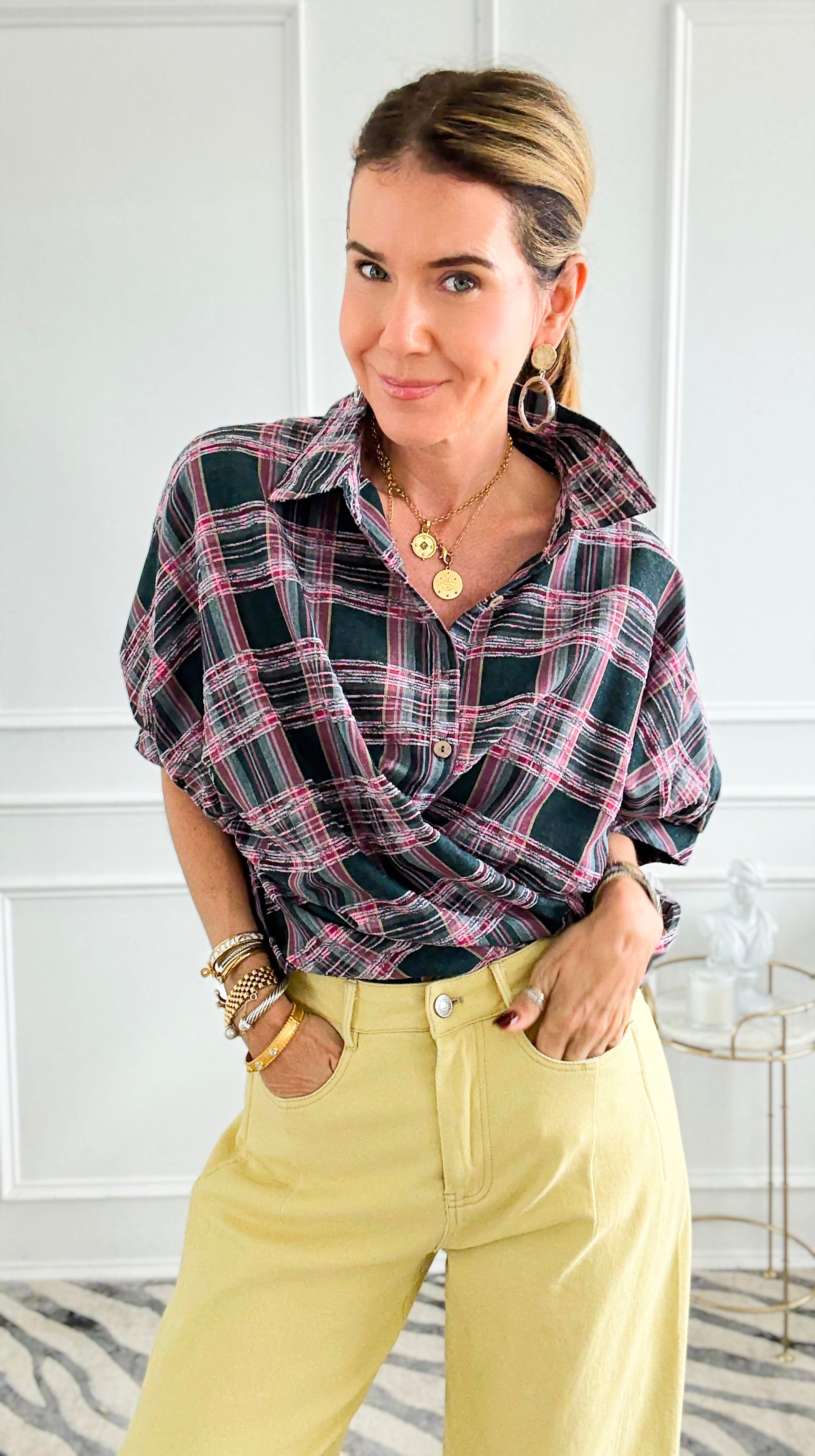 Cool & Collected Plaid Button Down Top