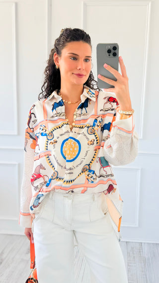 Horse Inspired Botton Down Italian Top