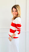 Chic Stripe Knit Sweater-130 Long Sleeve Set-Lovelo x GeeGee-Coastal Bloom Boutique, find the trendiest versions of the popular styles and looks Located in Indialantic, FL