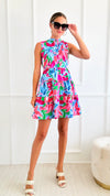 Floral Mandarin Collar Tiered Dress - Pink-200 dresses/jumpsuits/rompers-Kori America-Coastal Bloom Boutique, find the trendiest versions of the popular styles and looks Located in Indialantic, FL