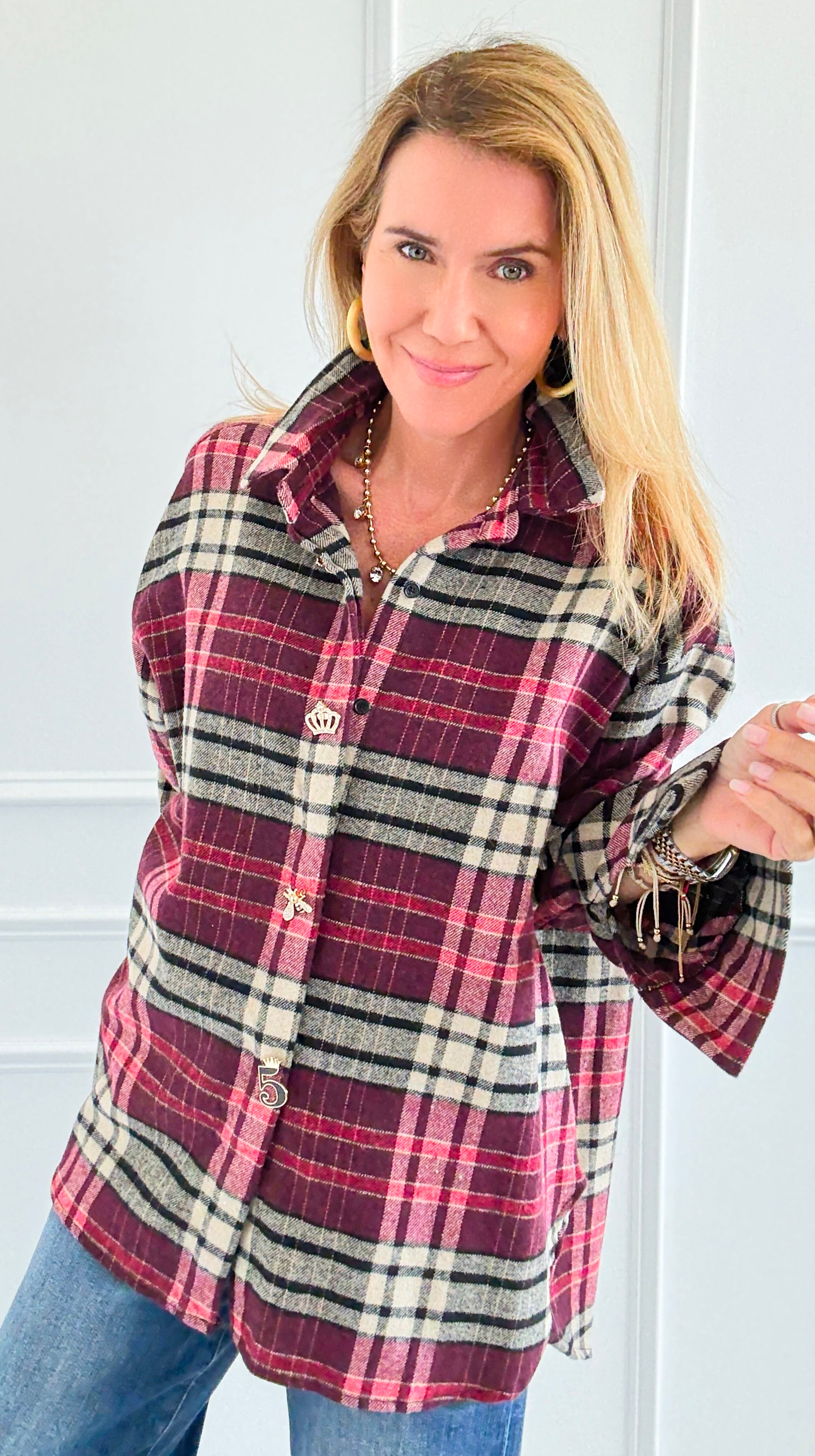 Pretty In Plaid Italian Top-110 Long Sleeve Tops-TATTOO Z-Coastal Bloom Boutique, find the trendiest versions of the popular styles and looks Located in Indialantic, FL