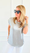Glow Getter Cap Sleeve Top - Silver-110 Short Sleeve Tops-JODIFL-Coastal Bloom Boutique, find the trendiest versions of the popular styles and looks Located in Indialantic, FL