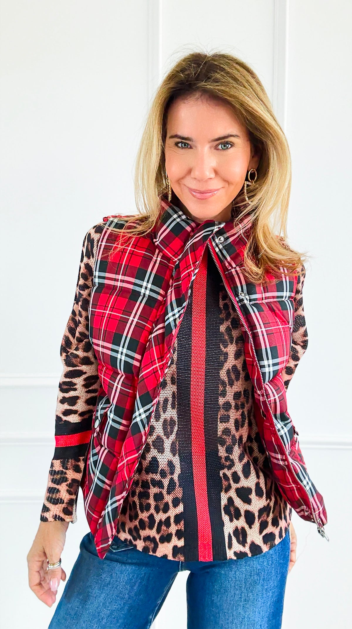 Plaid Printed Padded Vest - Red-150 Cardigans/Layers-Jodifl-Coastal Bloom Boutique, find the trendiest versions of the popular styles and looks Located in Indialantic, FL