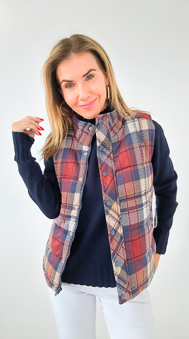 Highland Plaid Puffer Vest-160 Jackets-Staccato-Coastal Bloom Boutique, find the trendiest versions of the popular styles and looks Located in Indialantic, FL