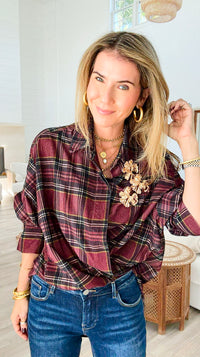 Plaid Petals Corduroy Italian Blouse