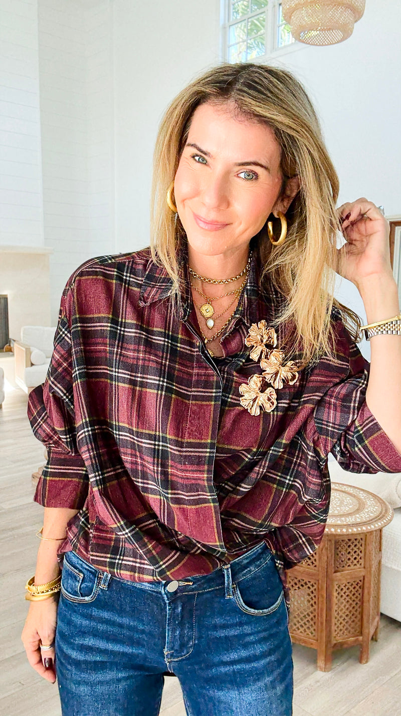 Plaid Petals Corduroy Italian Blouse