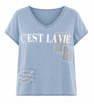 Passport to Paris Sequins Italian Denim Top