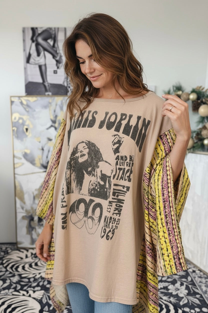 Janis Kantha Poncho Tee-110 Long Sleeve Tops-Blue Velvet-Coastal Bloom Boutique, find the trendiest versions of the popular styles and looks Located in Indialantic, FL