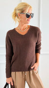 Cloud V-Neck Italian Knit Sweater- Brown-140 Sweaters-Aute-Coastal Bloom Boutique, find the trendiest versions of the popular styles and looks Located in Indialantic, FL