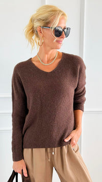 Cloud V-Neck Italian Knit Sweater- Brown-140 Sweaters-Aute-Coastal Bloom Boutique, find the trendiest versions of the popular styles and looks Located in Indialantic, FL