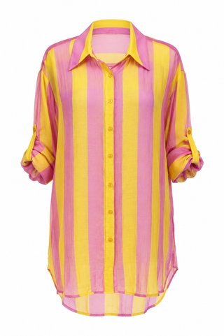 Cabana Stripe Italian Button Down- Pink Lemonade