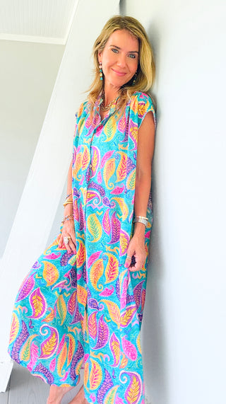 Tropic Paisley Italian Button Dress