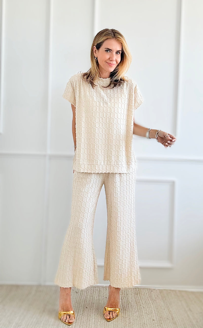 Glitter Textured Cropped Set - Cream-210 Loungewear/sets-See and Be Seen-Coastal Bloom Boutique, find the trendiest versions of the popular styles and looks Located in Indialantic, FL