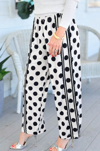 Playful Dot Lace Trim Wide Leg Pants -Off White
