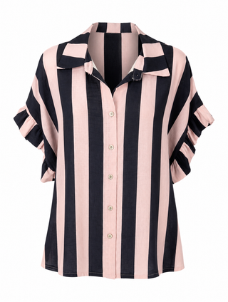 Ruffle Me Up Italian Button Top- Navy/ L.Pink