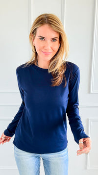 The Charlie Crew Neck Top - Navy-130 Long Sleeve Tops-EC COLLECTION INC-Coastal Bloom Boutique, find the trendiest versions of the popular styles and looks Located in Indialantic, FL