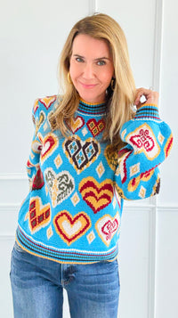 Kaleidohearts Puff Sleeve Sweater-140 Sweaters-&MERCI-Coastal Bloom Boutique, find the trendiest versions of the popular styles and looks Located in Indialantic, FL