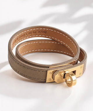 Timeless Lock Italian Leather Bracelet - Taupe