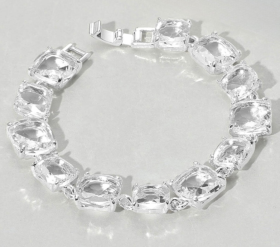 Cushion Stone Bracelet - Clear, Silver-230 Jewelry-NYW-Coastal Bloom Boutique, find the trendiest versions of the popular styles and looks Located in Indialantic, FL