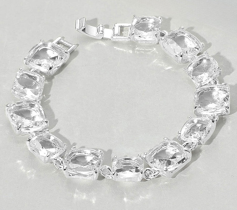 Cushion Stone Bracelet - Clear, Silver-230 Jewelry-NYW-Coastal Bloom Boutique, find the trendiest versions of the popular styles and looks Located in Indialantic, FL