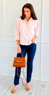 Graceful Stripes Button-Up Blouse - Blush-130 Long sleeve top-Jodifl-Coastal Bloom Boutique, find the trendiest versions of the popular styles and looks Located in Indialantic, FL
