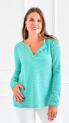 Melange Baby Waffle Long Sleeve Top - Turquoise-130 Long Sleeve Tops-Zenana-Coastal Bloom Boutique, find the trendiest versions of the popular styles and looks Located in Indialantic, FL