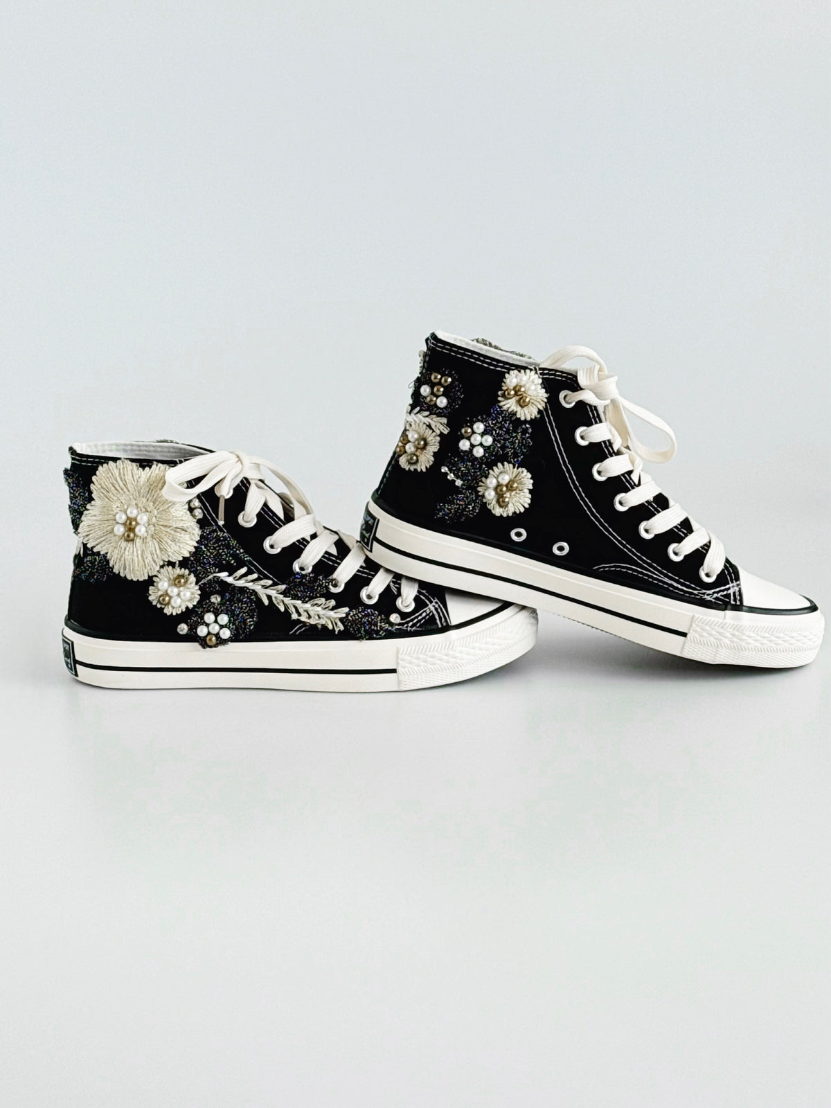 Floral Embellished Sneakers-Black-250 Shoes-Chasing Bandits-Coastal Bloom Boutique, find the trendiest versions of the popular styles and looks Located in Indialantic, FL