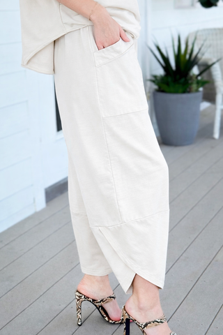 La Spezia Italian Barrel Cotton Pant - Ivory