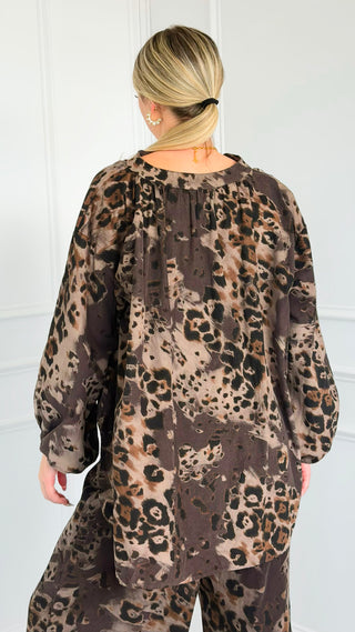 Spiced Leopard Italian Top- Brown