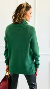 Soft Cowl Neck Italian Sweater- Hunter Green-140 Sweaters-Aute-Coastal Bloom Boutique, find the trendiest versions of the popular styles and looks Located in Indialantic, FL