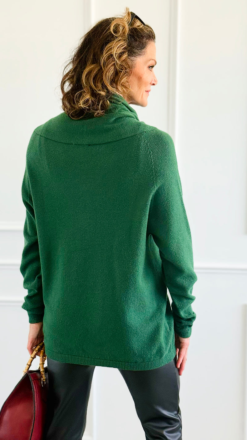 Soft Cowl Neck Italian Sweater- Hunter Green-140 Sweaters-Aute-Coastal Bloom Boutique, find the trendiest versions of the popular styles and looks Located in Indialantic, FL