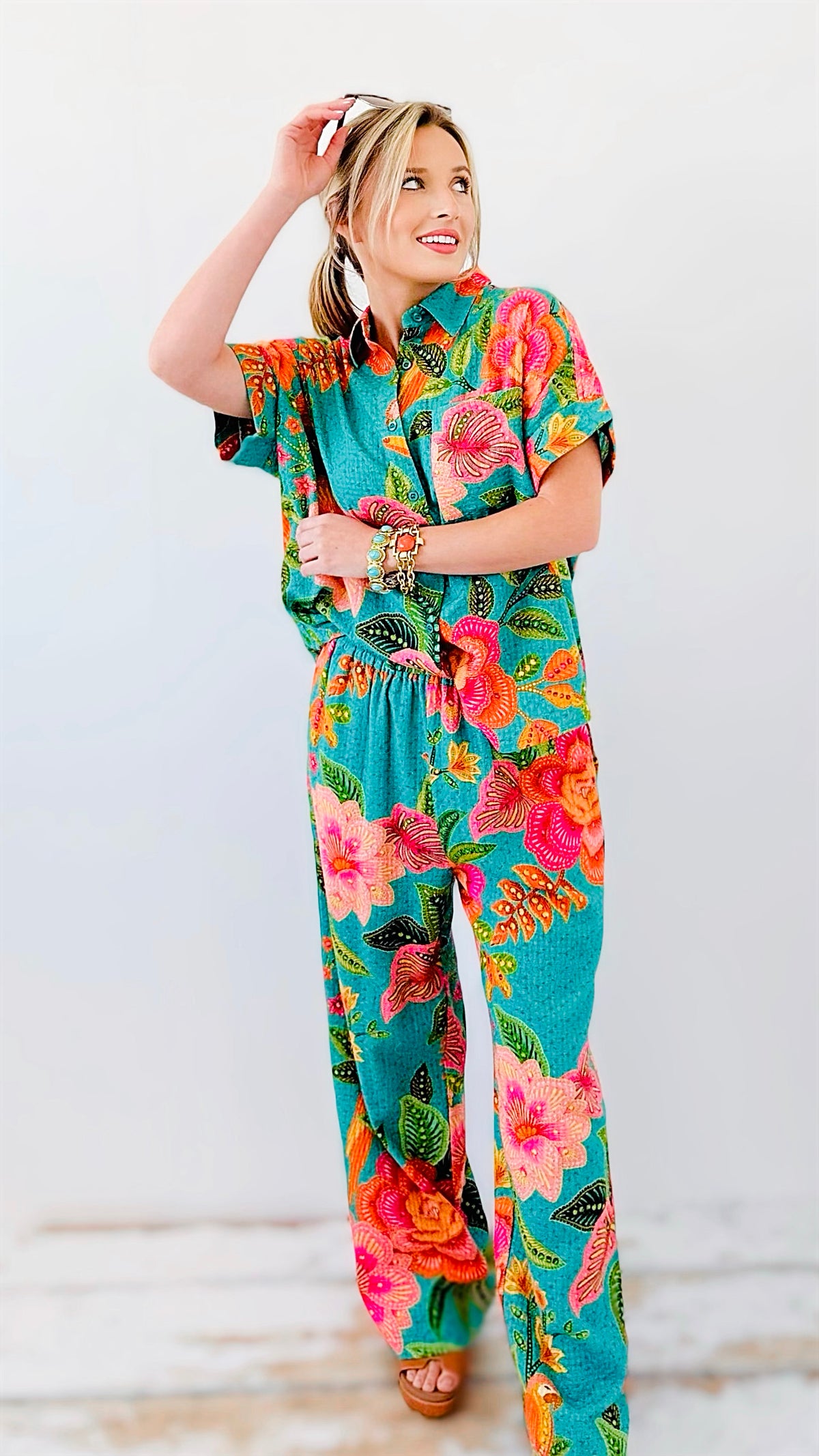 Island Blooms Relaxed Pants-170 Bottoms-en creme-Coastal Bloom Boutique, find the trendiest versions of the popular styles and looks Located in Indialantic, FL