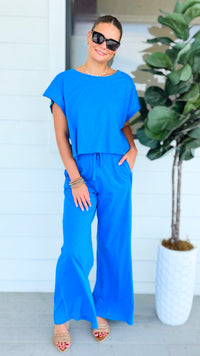 Elevated Relaxed Wide-Leg Pants - Ocean Blue-100 Pants-Rae Mode-Coastal Bloom Boutique, find the trendiest versions of the popular styles and looks Located in Indialantic, FL