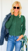 Poetry Club Knit Cardigan - Hunter-140 Sweaters-LOVE TREE-Coastal Bloom Boutique, find the trendiest versions of the popular styles and looks Located in Indialantic, FL