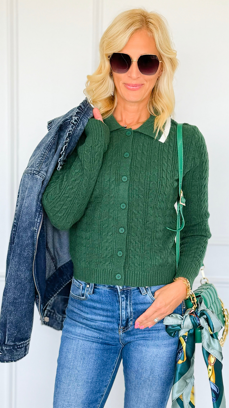 Poetry Club Knit Cardigan - Hunter-140 Sweaters-LOVE TREE-Coastal Bloom Boutique, find the trendiest versions of the popular styles and looks Located in Indialantic, FL