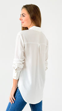 Effortless Oversized Button Down Top - White-130 Long sleeve top-MYSTREE INC.-Coastal Bloom Boutique, find the trendiest versions of the popular styles and looks Located in Indialantic, FL