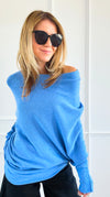 Asymmetrical Cowl Neck Italian Sweater-Periwinkle-140 Sweaters-J.D. PRONTO MODA-Coastal Bloom Boutique, find the trendiest versions of the popular styles and looks Located in Indialantic, FL
