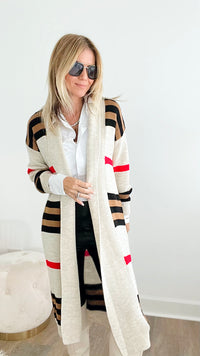 Striped Long Knitted Cardigan-Stone-150 Cardigans/Layers-Italianissimo-Coastal Bloom Boutique, find the trendiest versions of the popular styles and looks Located in Indialantic, FL