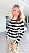 Long Sleeve Ribbed Stripe Sweater - Ivory/Black-140 Sweaters-Active Basic-Coastal Bloom Boutique, find the trendiest versions of the popular styles and looks Located in Indialantic, FL