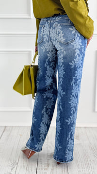 Floral Wide-Leg Denim Pants-170 Bottoms-Anniewear-Coastal Bloom Boutique, find the trendiest versions of the popular styles and looks Located in Indialantic, FL
