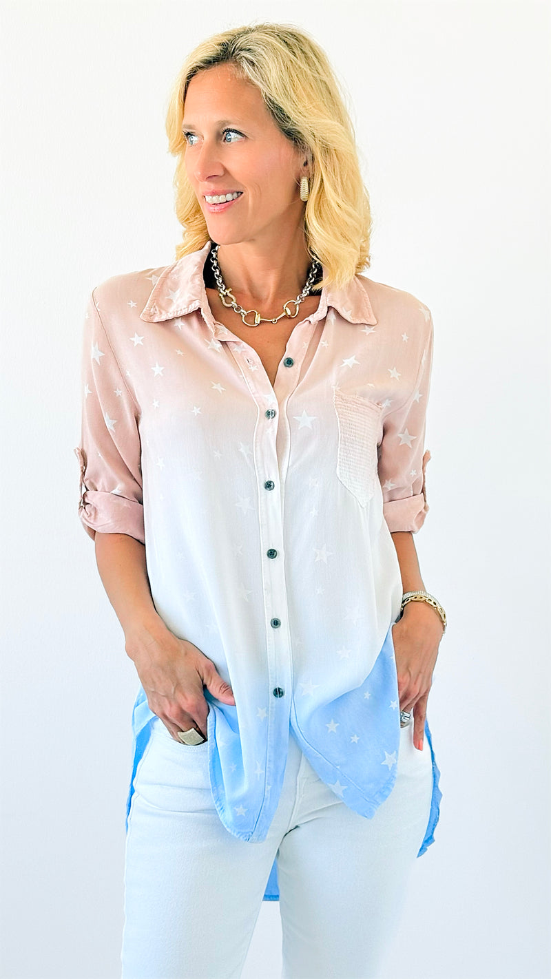 Ombre Stars & Sequin Italian Shirt-130 Long Sleeve Tops-Venti6 Outlet-Coastal Bloom Boutique, find the trendiest versions of the popular styles and looks Located in Indialantic, FL