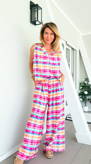 Sunshine Plaid Italian Pant- Fuchsia