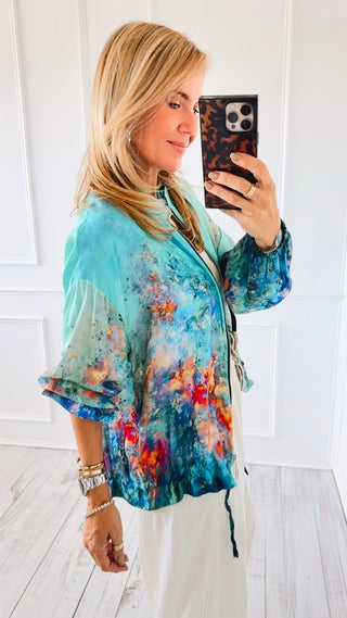 Painted Tide Italian Zip Up Jacket- Turquoise