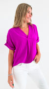 The Jetsetter Blouse - Magenta-110 short Sleeve Top-2 Hearts-Coastal Bloom Boutique, find the trendiest versions of the popular styles and looks Located in Indialantic, FL